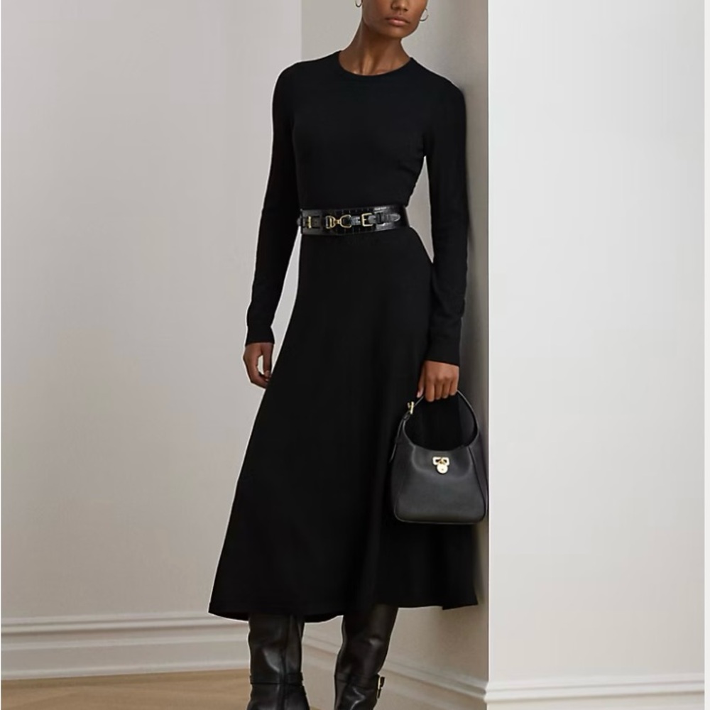 Ralph Lauren Black Long Sleeve Dress Wool Blend New With Tags